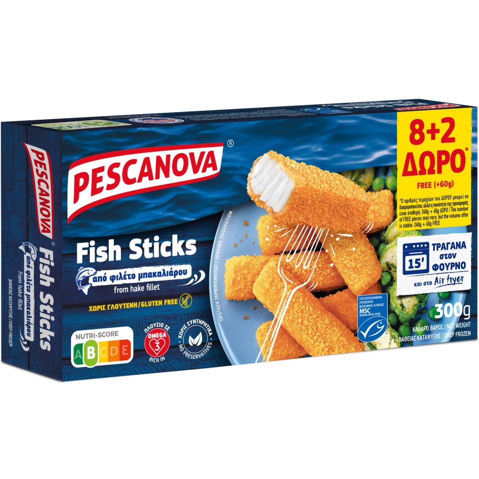 PESCANOVA Fish Sticks Φιλέτο Μπακαλιάρου 240g + 60g Δώρο
