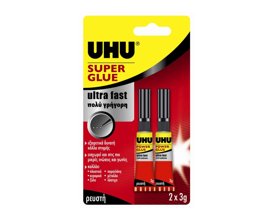 UHU Κόλλα Super Glue Ultra Fast 2x3g